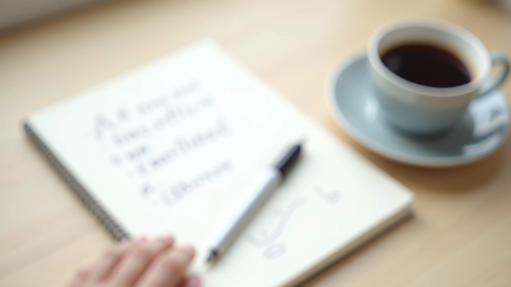 Open notebook with handwritten career goals, pen, and coffee cup on light wooden surface