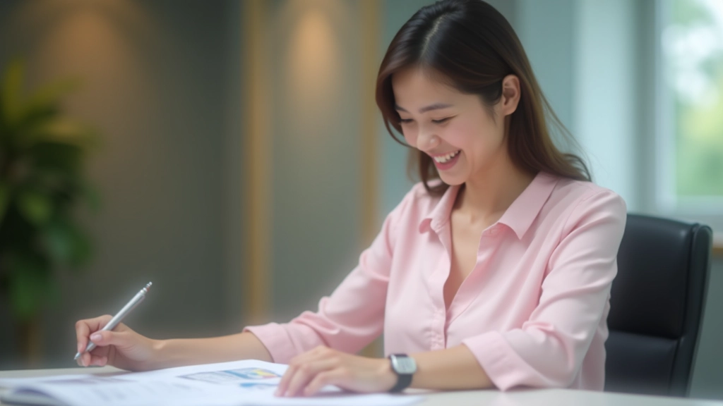 Woman in business casual clothing reviewing skill assessment chart with highlighted transferable competencies and industry mapping